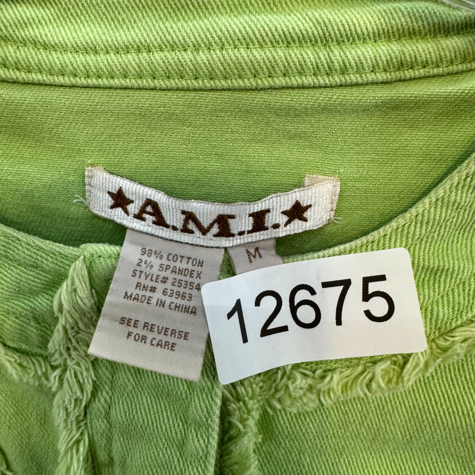 Y2K Vintage Denim Jacket Medium Lime Neon Green Military Cyber Rave