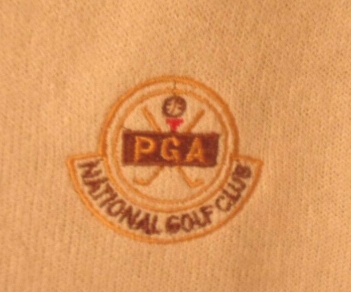 Vintage Lady Pickering M Soft Orlon Acrylic Vneck Sweater PGA Embroiderey Beige
