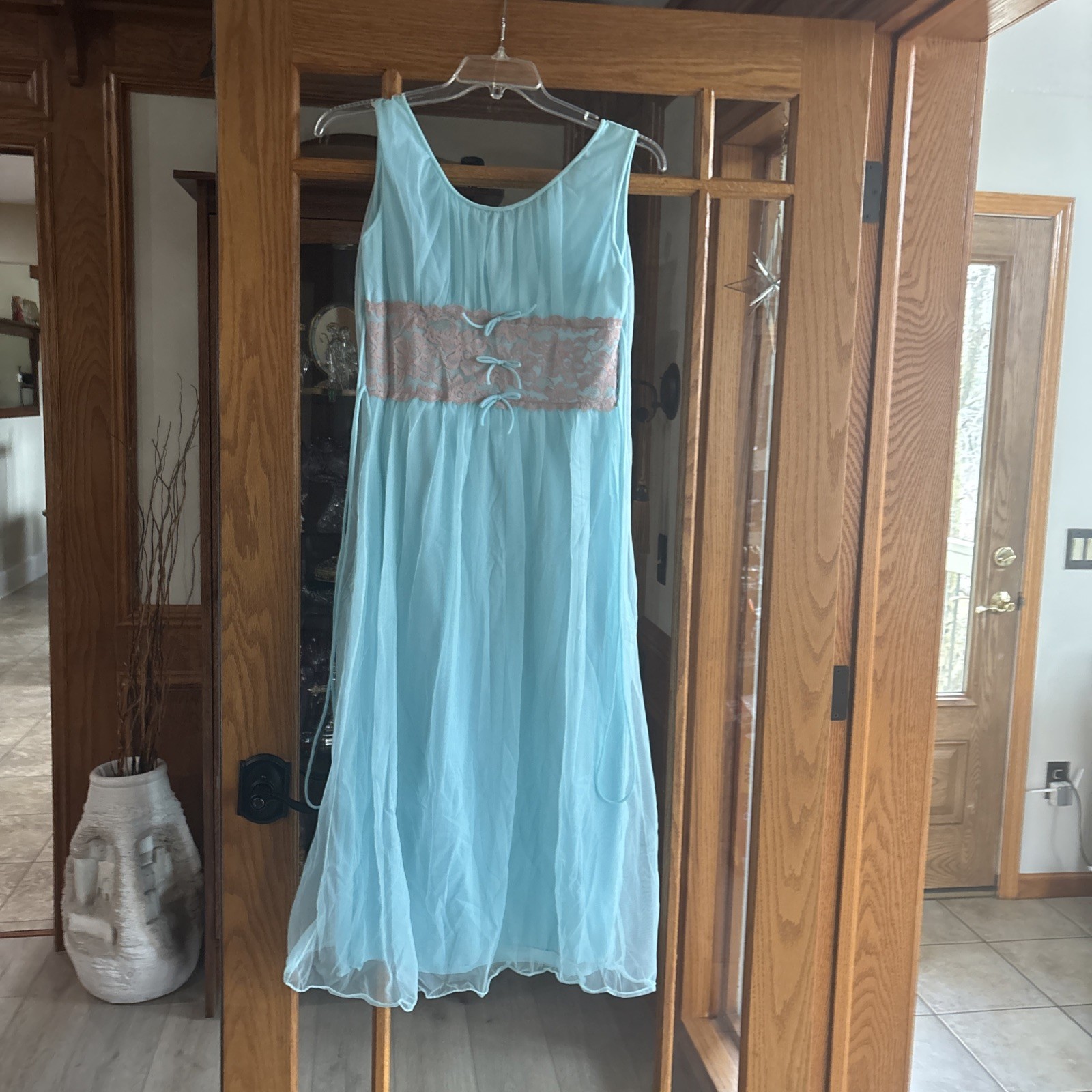 Vintage Avian Aqua Nylon Lingerie Nightgown Medium