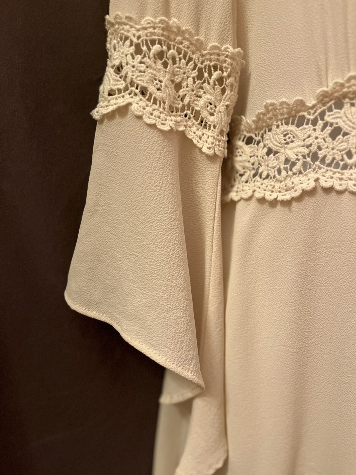 VTG 80s Illa Illa Cream Peasant Boho Gunne Hippie Crochet Lace Mini Dress SZ 8