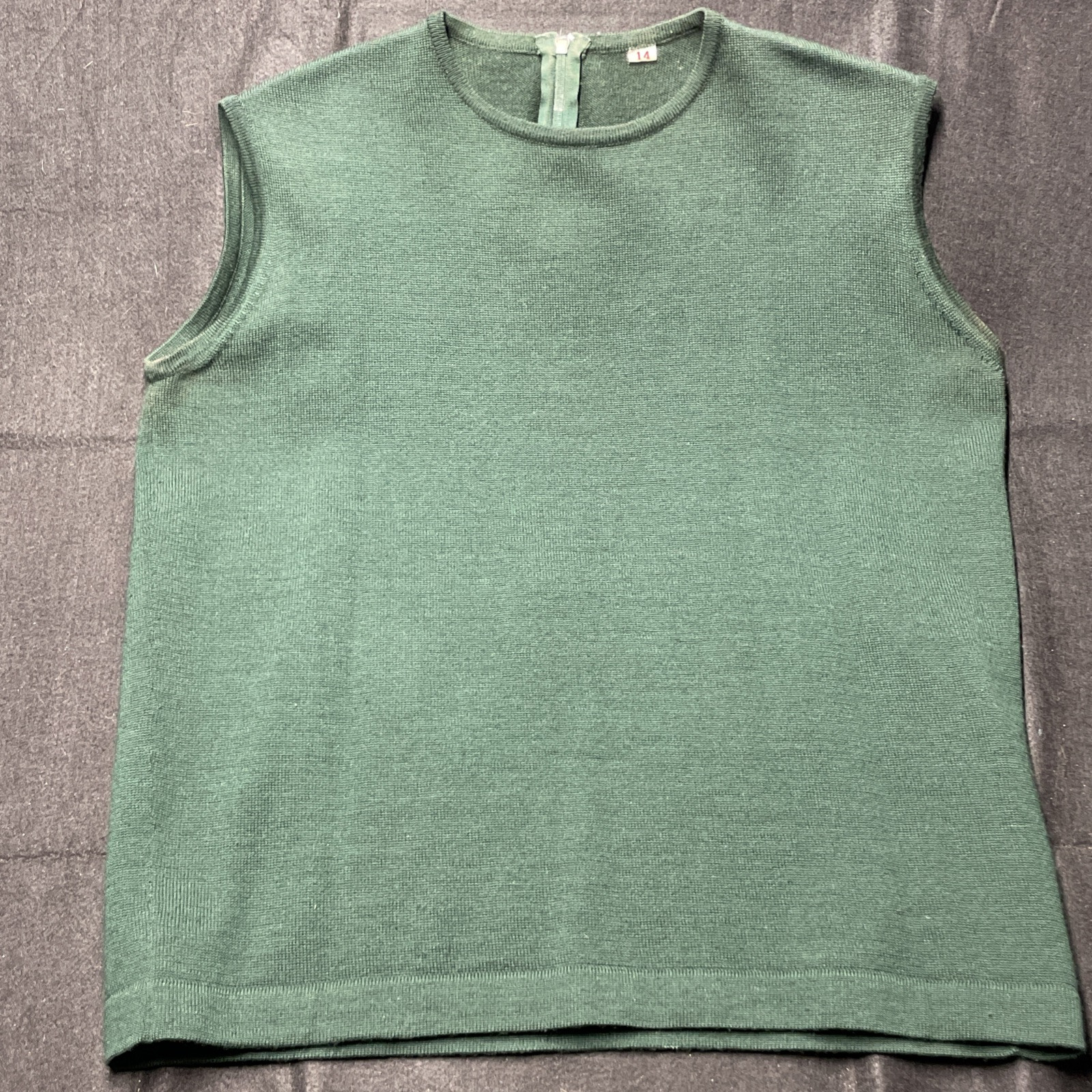 Vintage 60s Wool Sleeveless Vest Shirt Top Green Preppy Secretary Geek Sz 14 VTG
