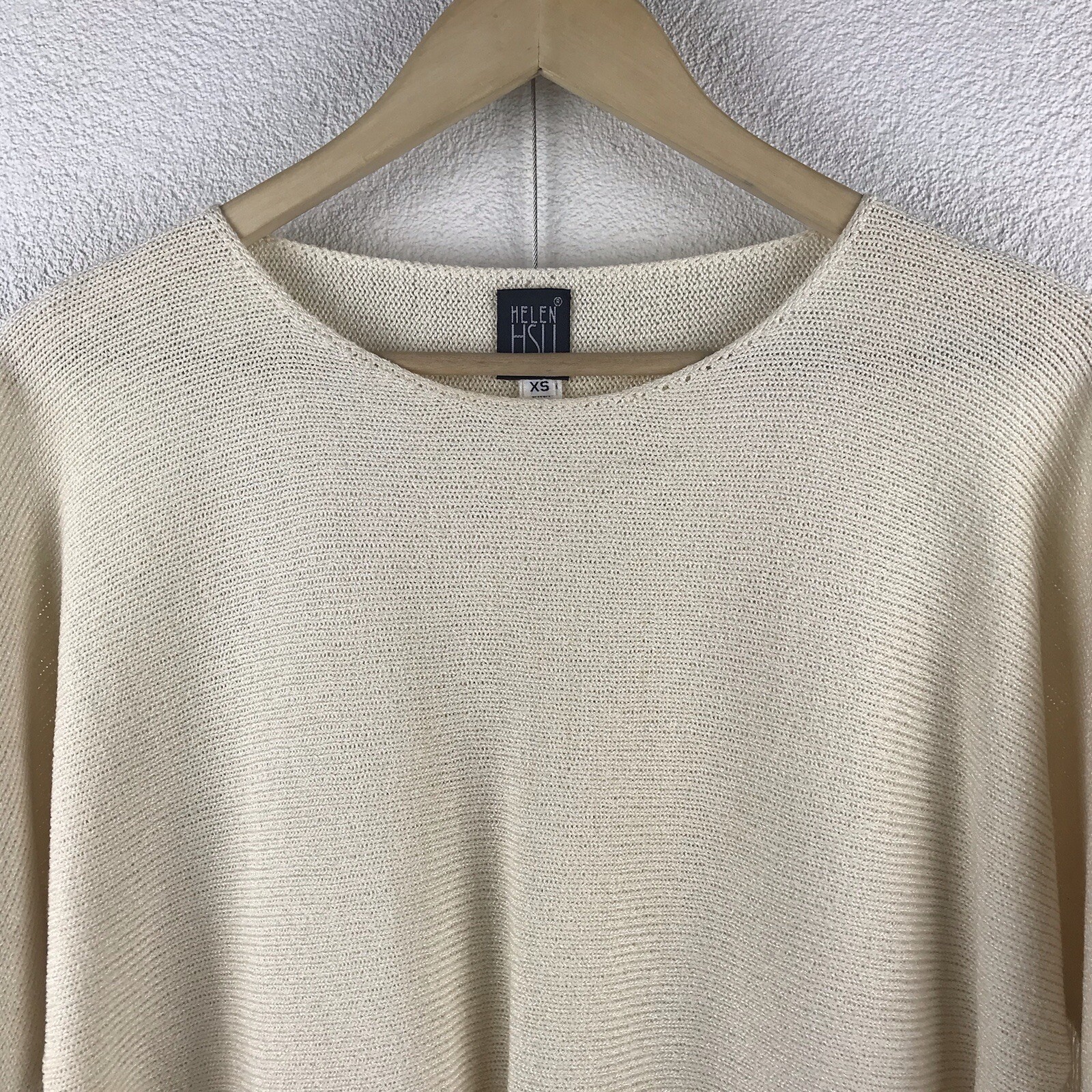 Vintage l 90s Helen HSU Santana Knit Dolman Iridescent Beads Fringe Crop Sweater