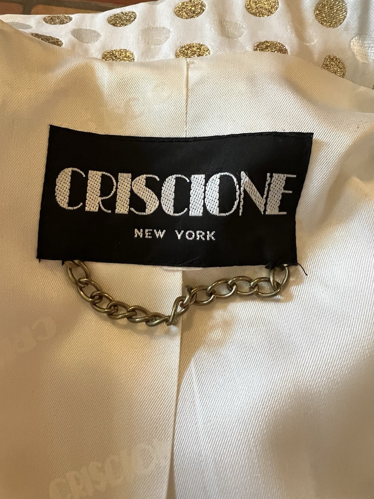 Vintage Criscione Suit Sz 6 Metallic Gold Polka Dot Straight Skirt Gold Buttons