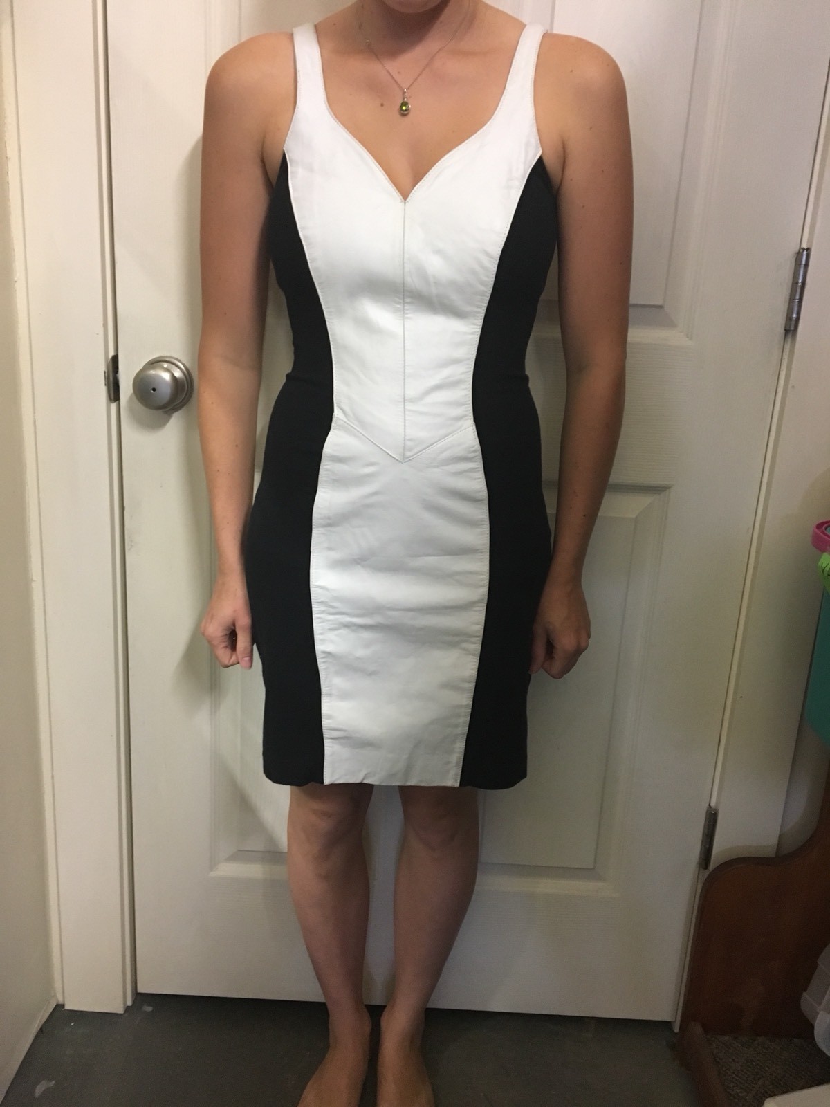 Vtg WILSON NYLON AND LEATHER SEXY DRESS 80s Taiwan