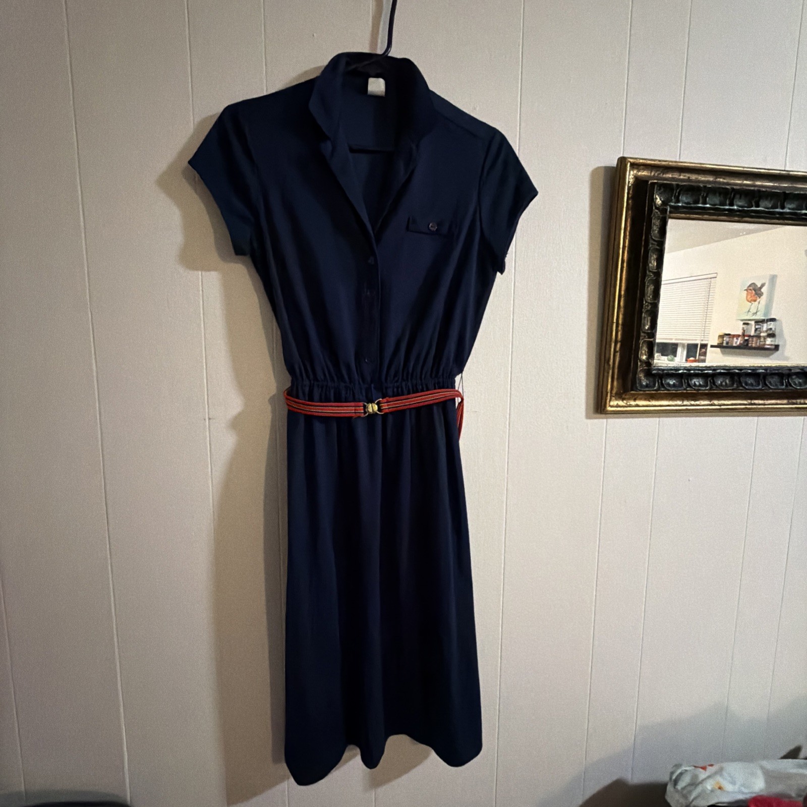 Vintage Leslie Fay Blue Polyester Floral Belted Pleated Midi Dress Women’s Sz 10