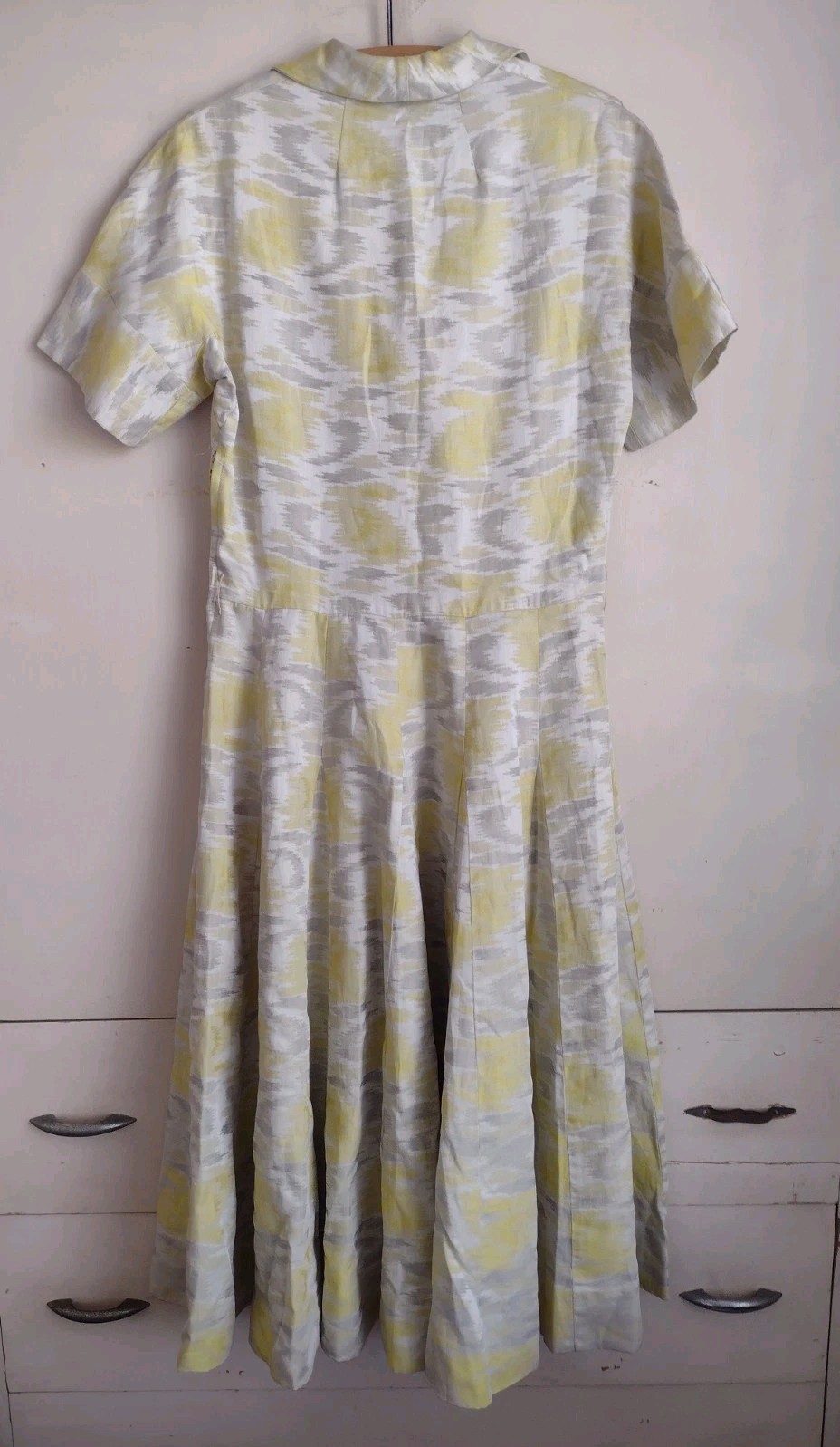 VTG Pat Premo Midi Dress Yellow Grey 50s 60s Cottage Full Skirt Mid Century MCM