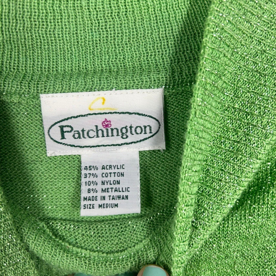 Vintage Patchington Metallic Apple Green Knit Sweater Vest Top Mock Neck (M)