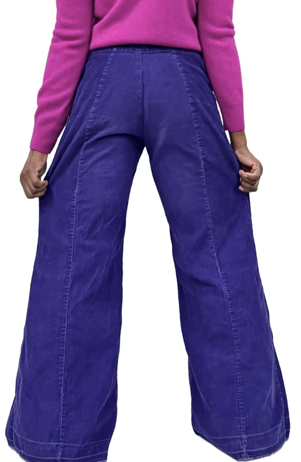 VTG 70s Purple Corduroy Bell Bottom Pants Wide Leg Low Rise Hip Hugger 28×31 XS