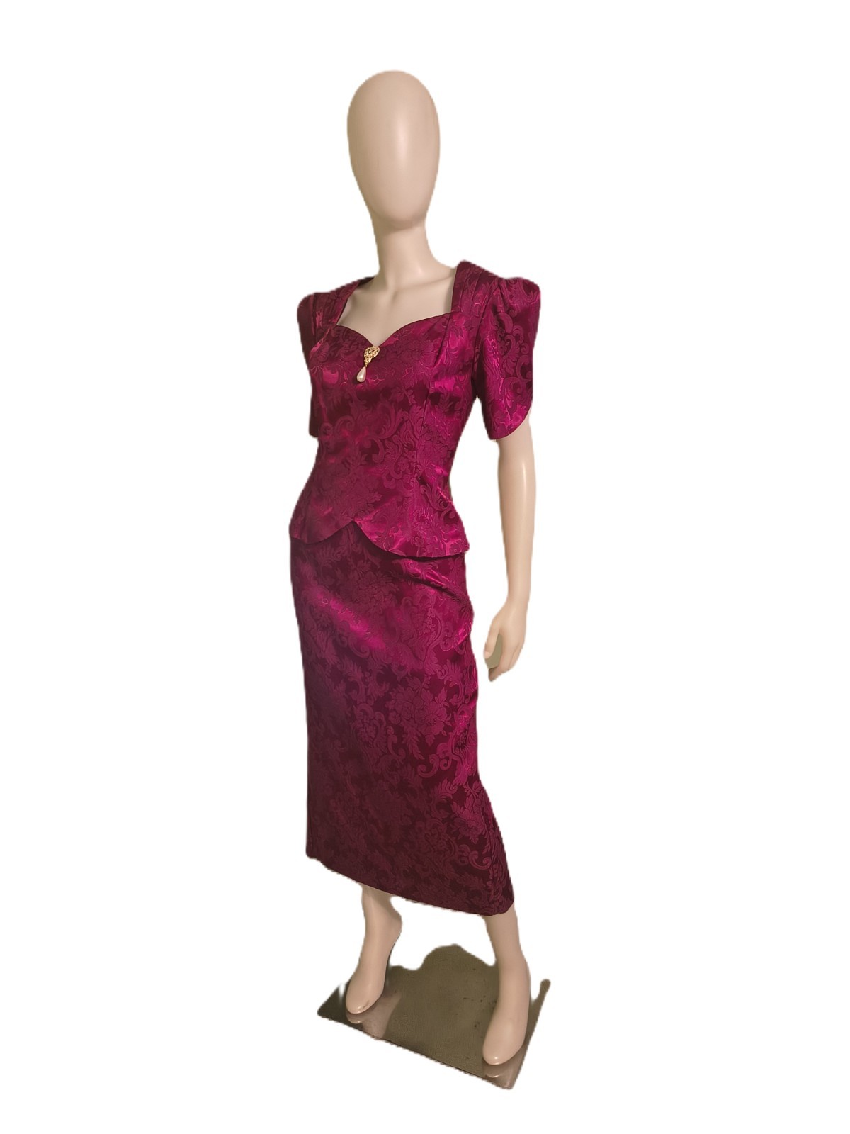 Vtg Jessica McClintock Fuschia Purple Vintage Bridal Dress with Broach Size 9/10