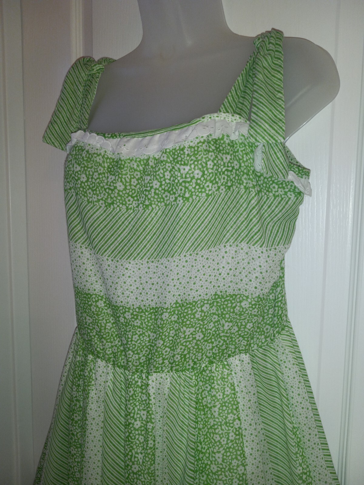 Vintage 70s Kenny Classics Green Floral Prairie Sundress Hippie Cottagecore L