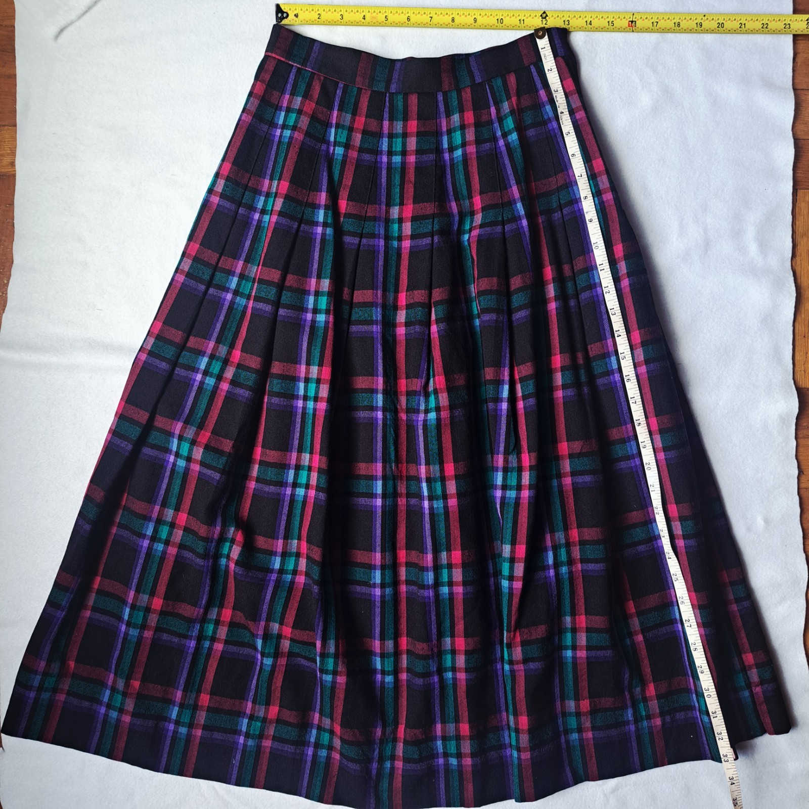 VTG David Brooks Plaid Wool Midi Skirt 10 Made in USA Academia Pleated Tartan