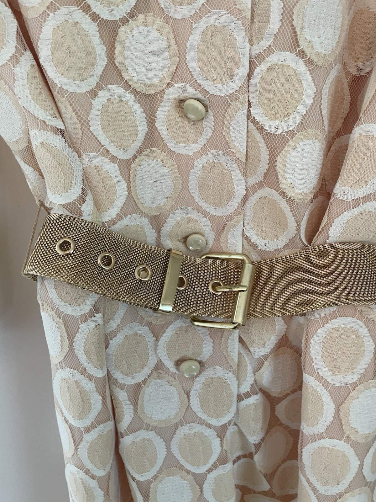 Nelly Don Peachy Cream Circle Lace Coat Dress 1960s Palm Beach Size 10 Mod Party