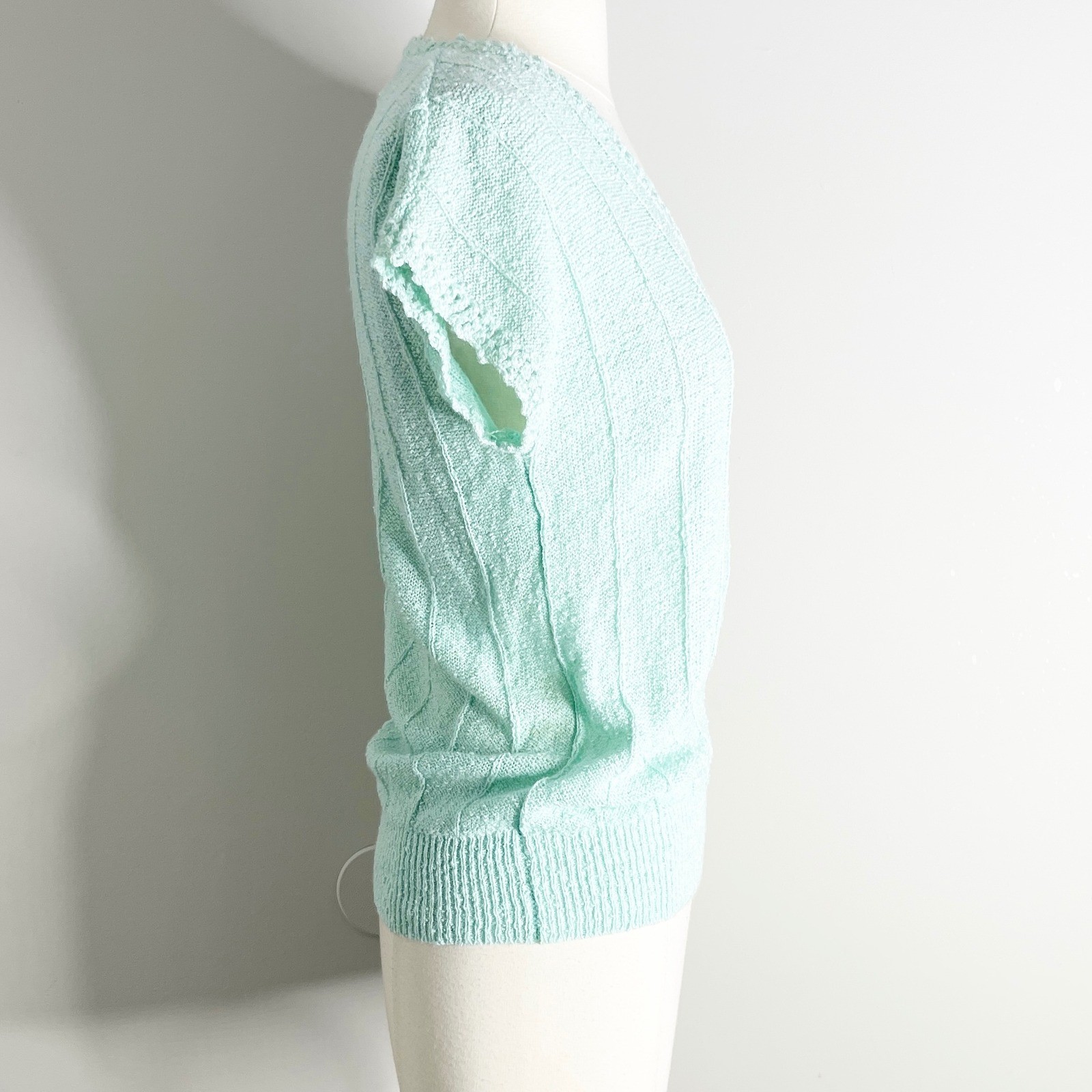 Townhouse Vintage Grannycore Mint Green Knit V-Neck Short Sleeve Top Medium