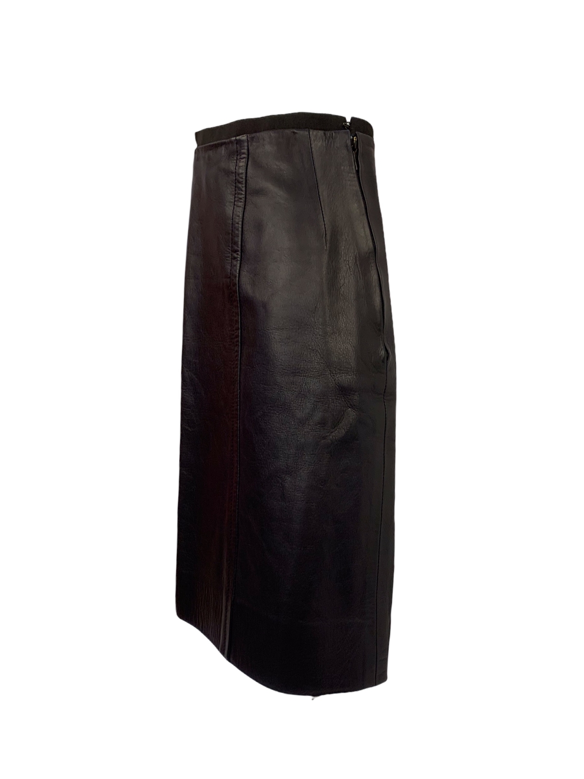 Vtg Vintage 1980s 80s Essential Designer Loewe Navy Leather Mini A Line Skirt