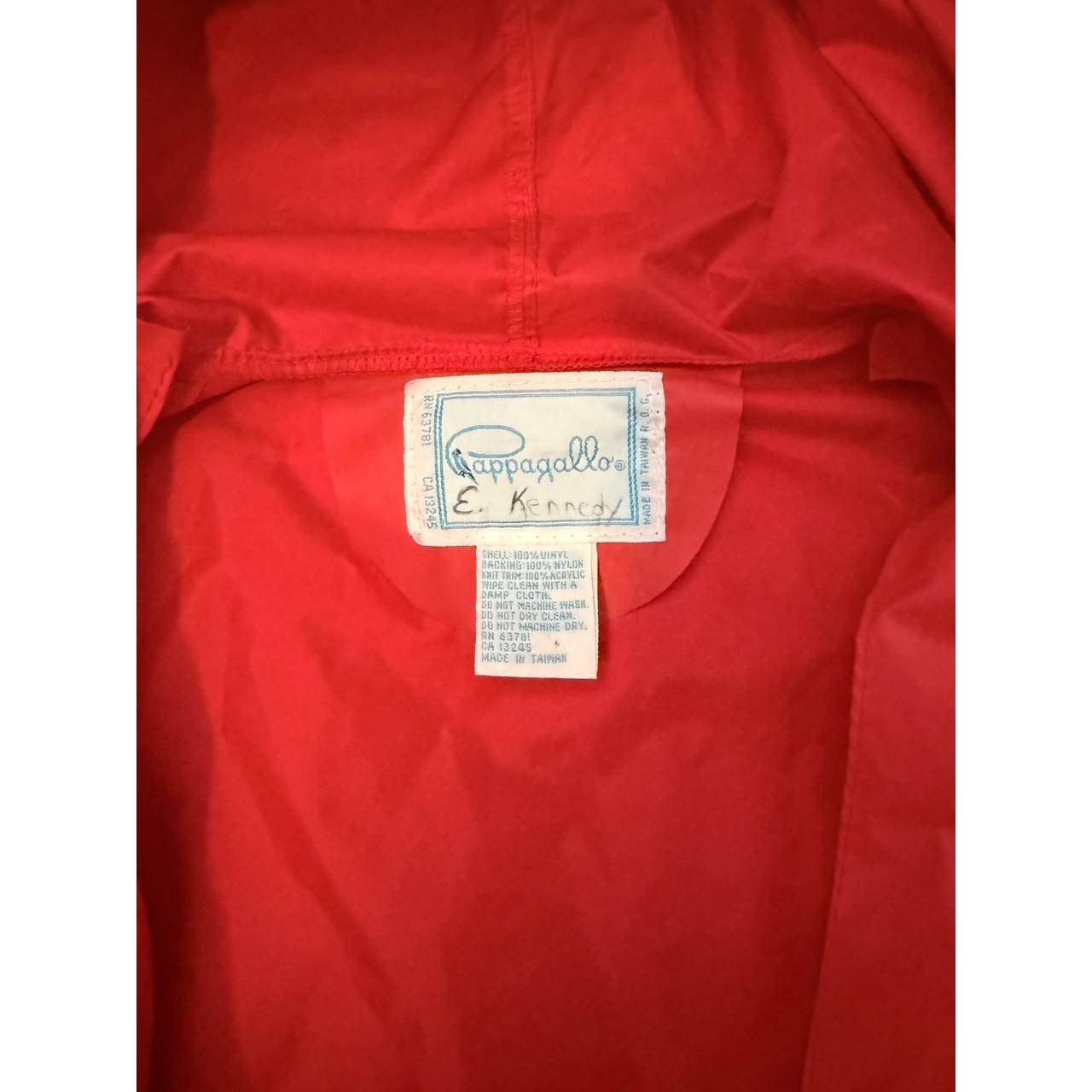 Vintage Pappagallo Red Vinyl Raincoat Hooded Buckle Jacket Oversized L XL