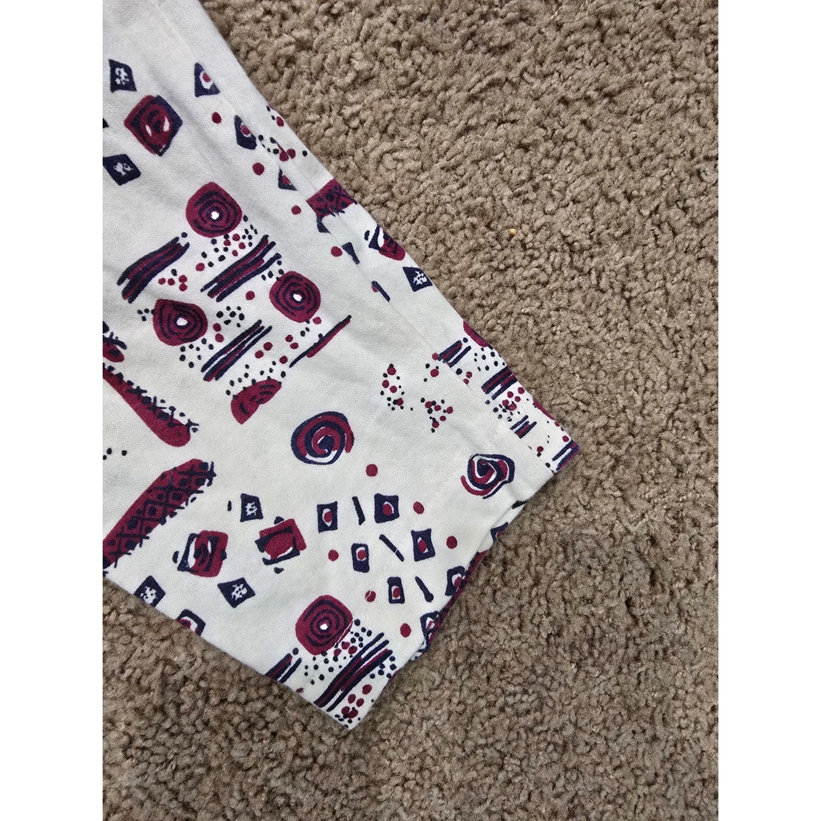 Vintage Units High Waisted Abstract Geometric Print Pants Belted Cream Red Med