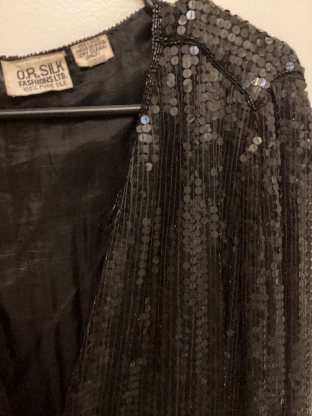 O.R. Fashions LTD Black Silk Sequin Jacket Long Sleeve Vintage