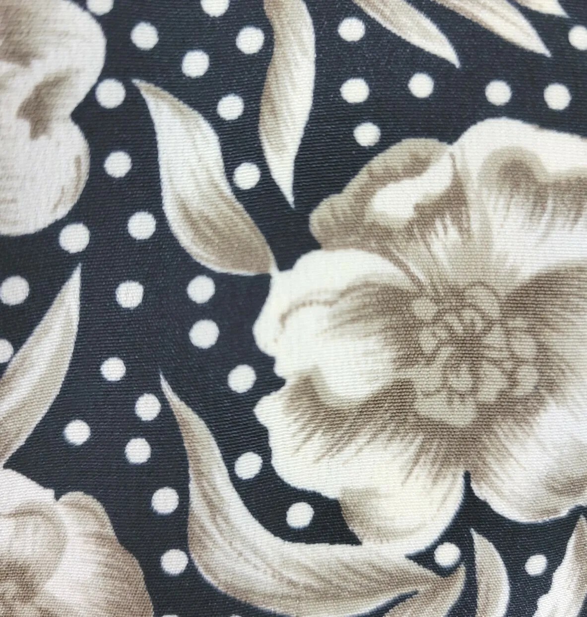 Vtg Personal Blouse & Skirt Set in Black w Tan & White Florals & Polka Dots Sz 8