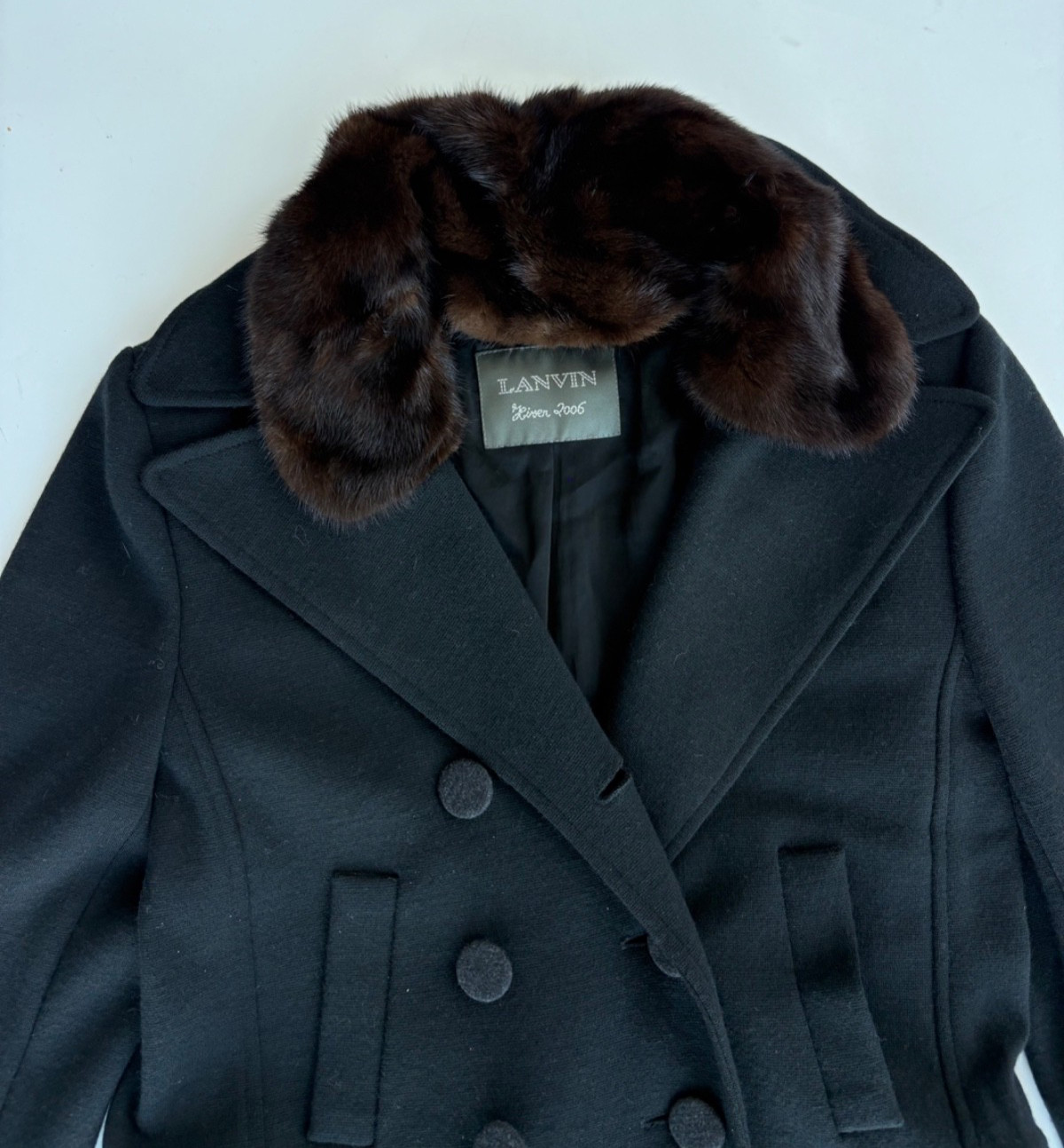 Lanvin Alber Elbaz Hiver 2006 Wool Jacket Detachable Fur Collar FR38 Vintage