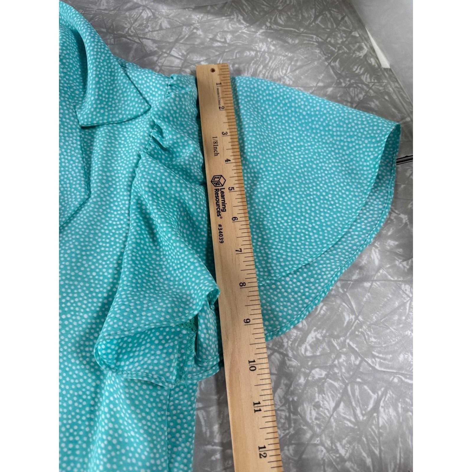 JT Petites Vintage 80s Polka Dot Midi Dress Aqua Blue Flutter Sleeve Size 8 USA