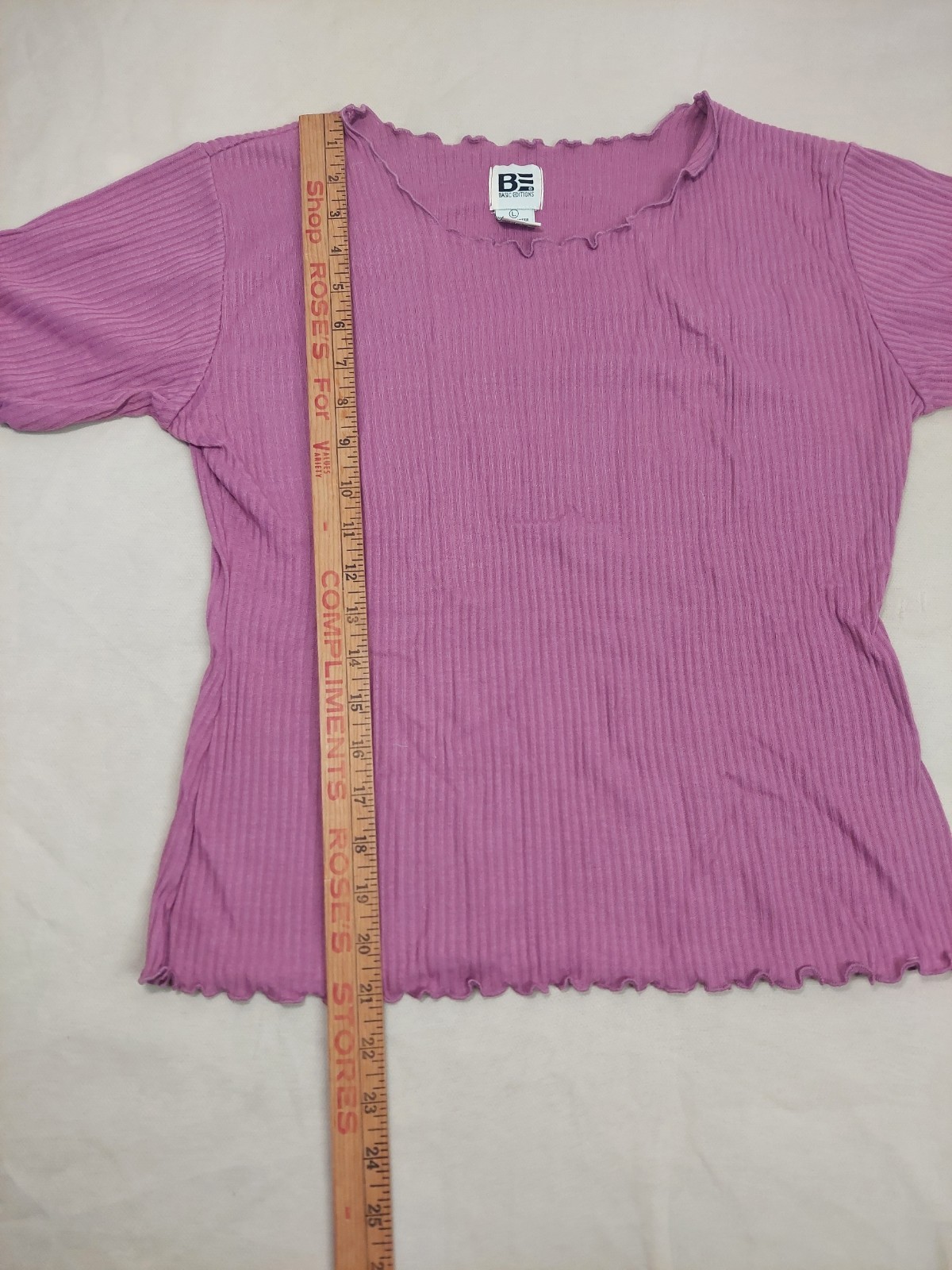 Vintage Y2K Purple Ribbed Lettuce Edge Baby Tee Stretch Top Soft Girl XS/S