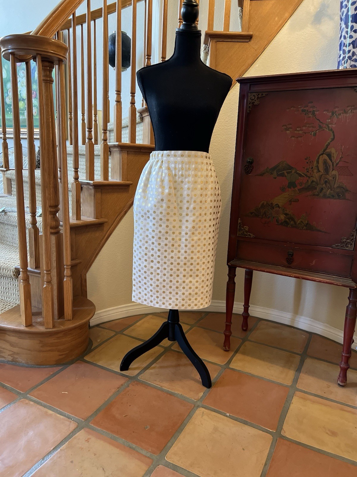 Vintage Criscione Suit Sz 6 Metallic Gold Polka Dot Straight Skirt Gold Buttons