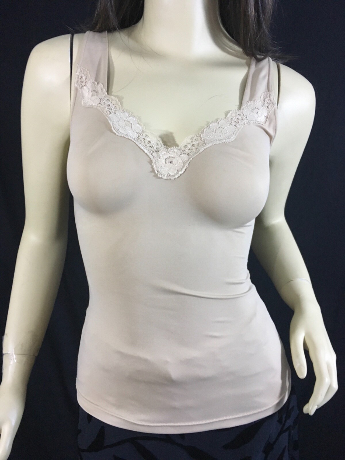 Camisole, beige with lace trim and light support, 34- 36C, (#8694)