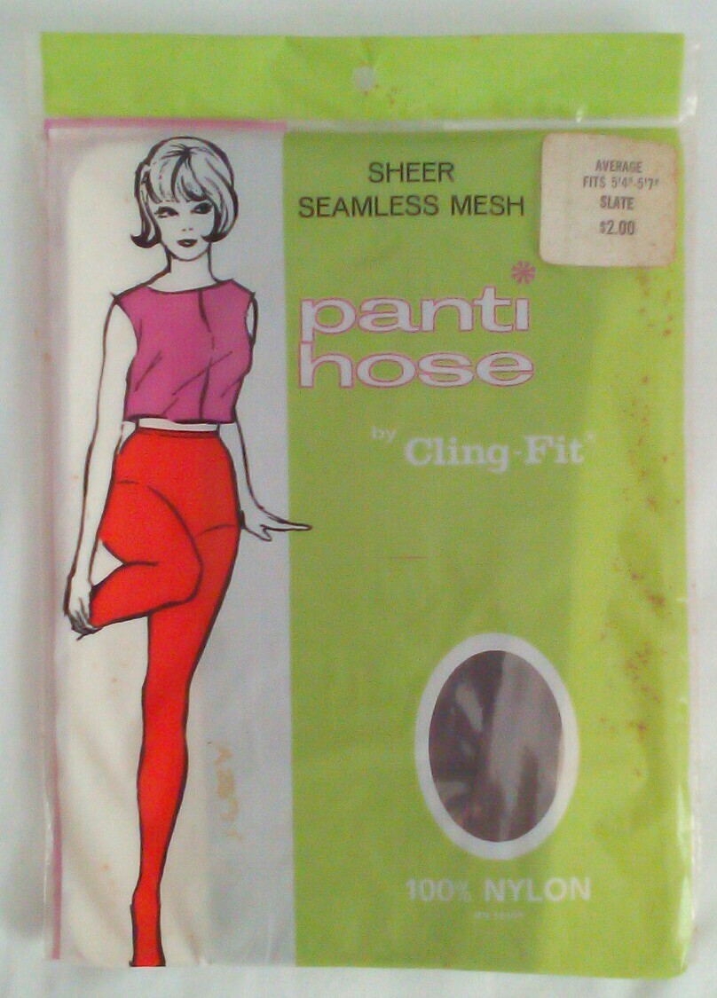 CLING-FIT Pantyhose Sheer tights VTG NOS Seamless Nylon SLATE Gray Avg 5’4″-5’7″