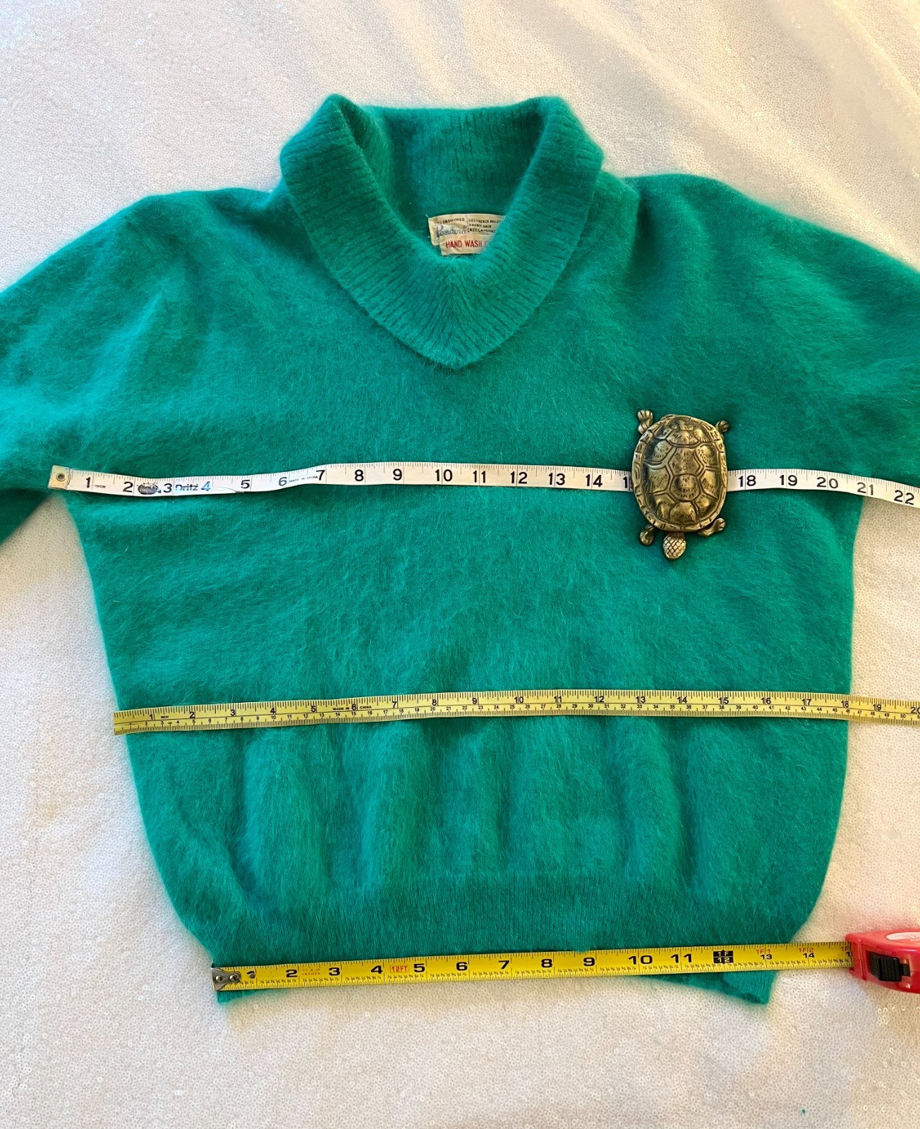 RARE 1950s 1960s Vintage Pandora Turquoise Green-Blue Fuzzy Angora Sweater – Md
