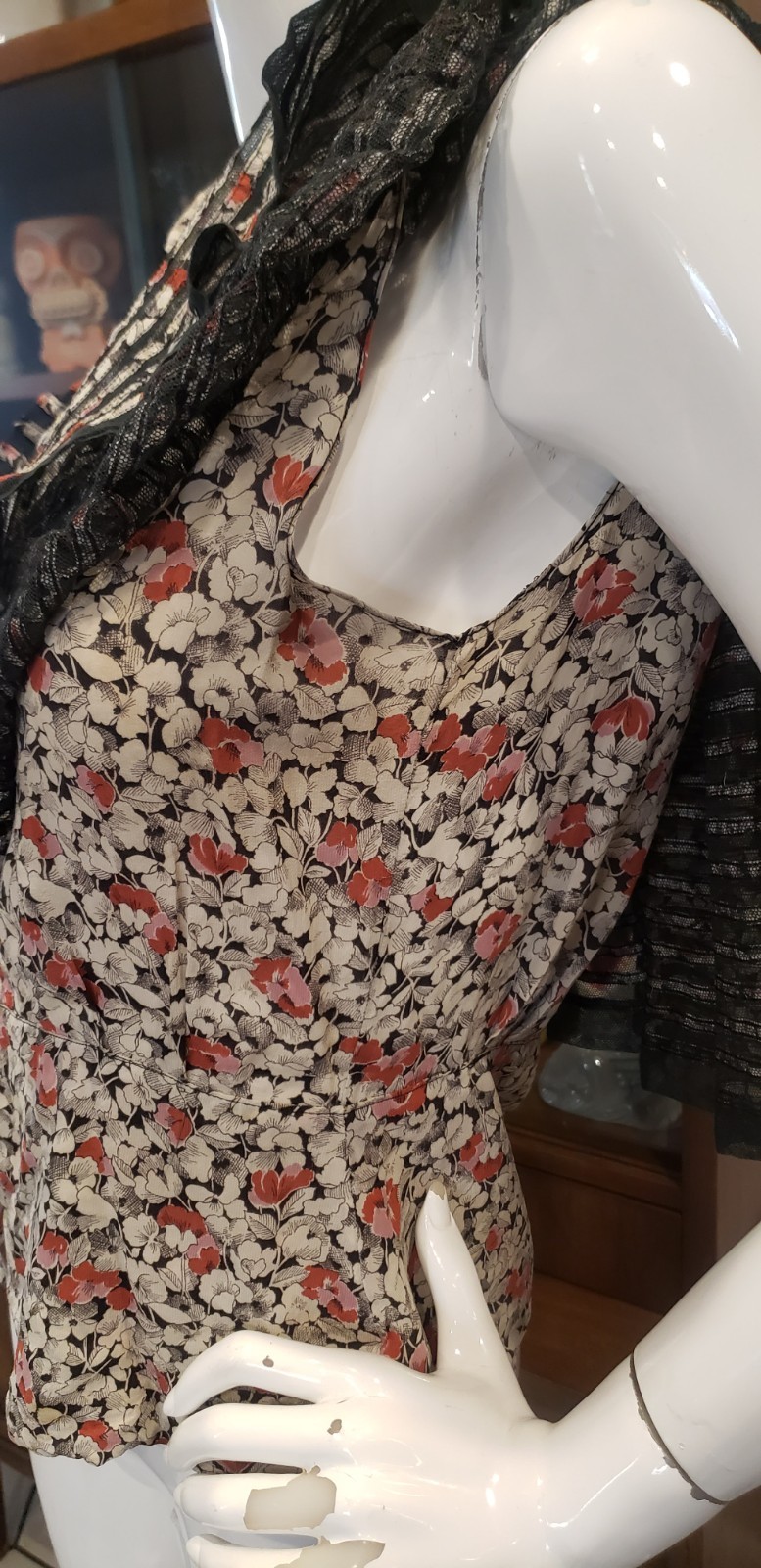 Vintage 1930s Floral Fishnet Caplet Rayon Top Blouse