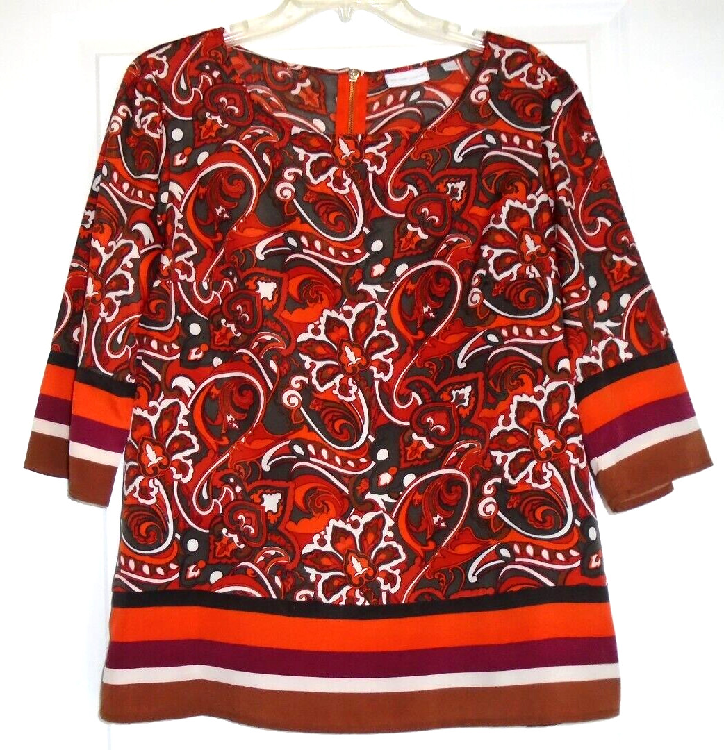NEW YORK & COMPANY Multi Color Polyester 3/4 Long Sleeve Elegant Blouse Size L!