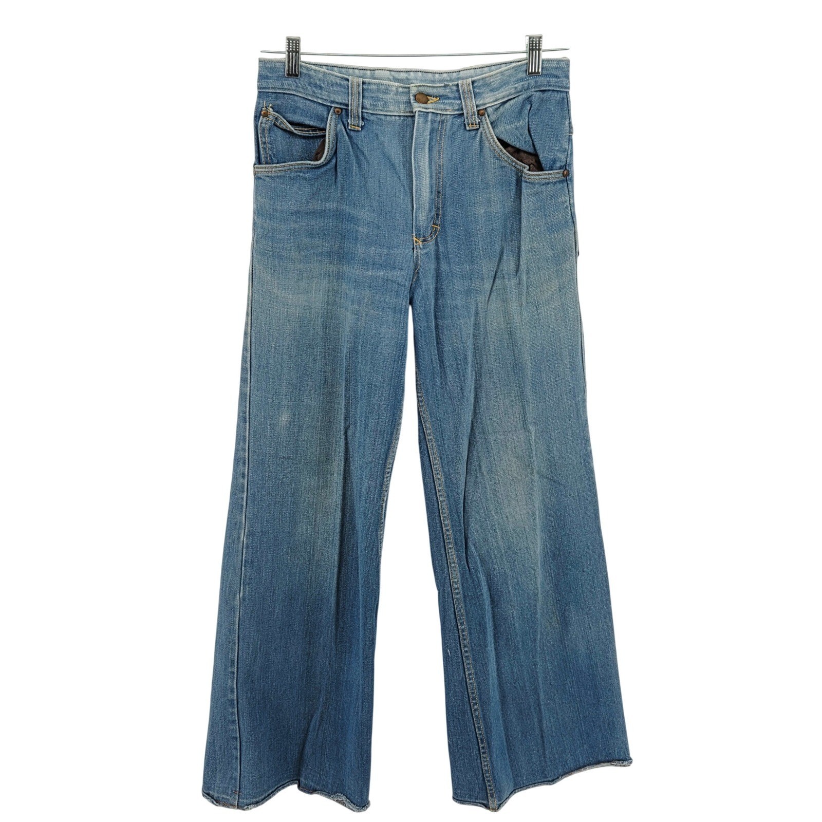 Chemin De Fer Vintage 1980s Wide Leg Distressed Embroidered Jeans 32W Jr 11 Rare