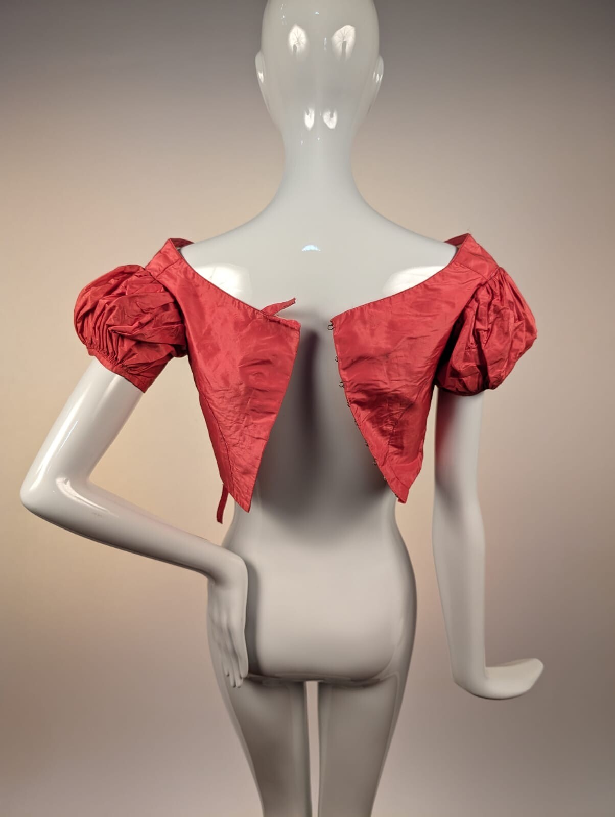 CIVIL WAR 1850’S PINK SILK TAFFETA BALL GOWN BODICE W PUFF SLEEVES