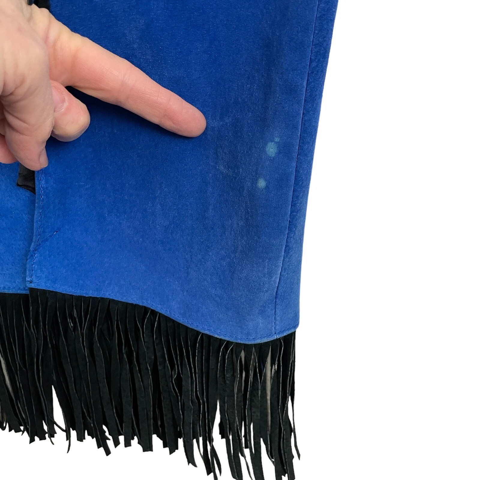 VTG 80s Western Phoenix Frontier Fringe Jacket Skirt S/M Blue Suede Bead Outfit