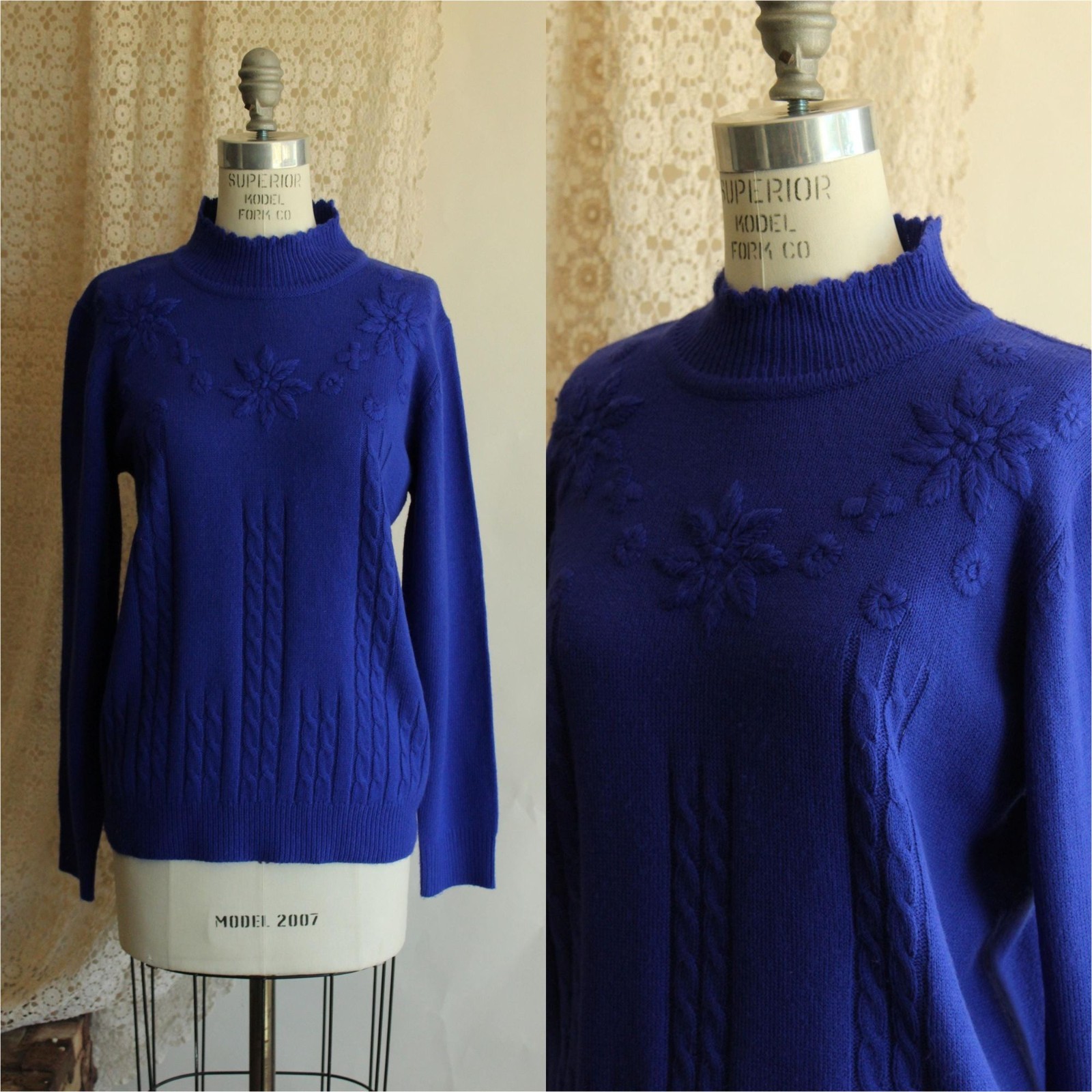 Vintage 1990s Sweater, Salon Studio Royal Blue Acrylic Pullover Jumper, Size M