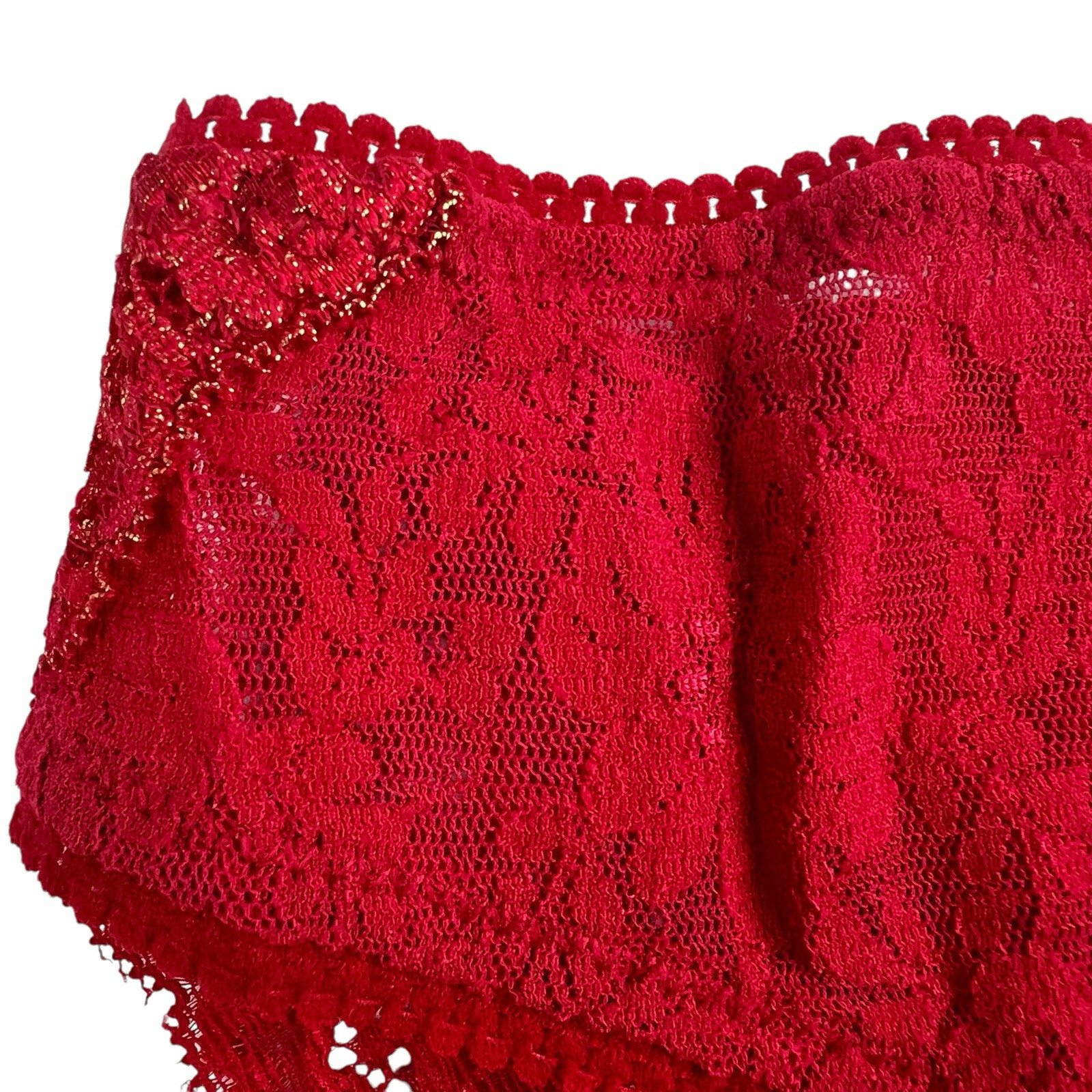 Vintage Soma Panties Size Medium Sheer Nylon Lace High Cut Cheeky Bikini Red