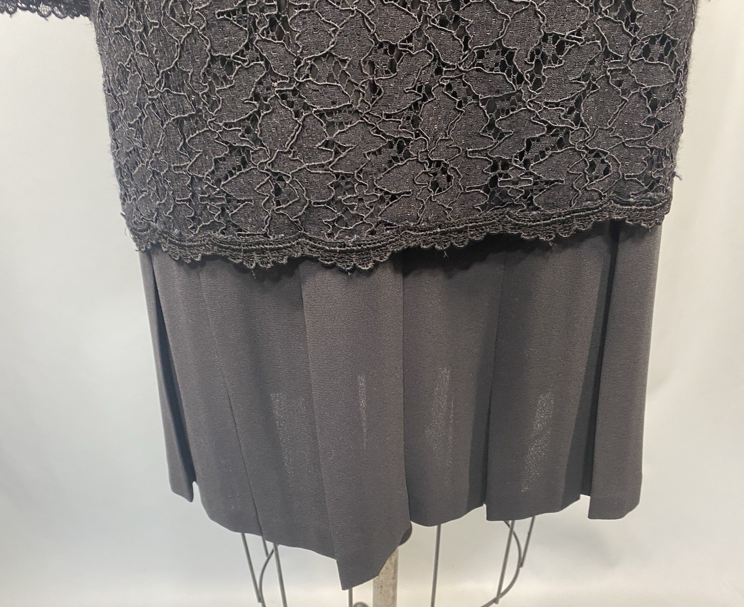 Vintage Dress SIZE 8 black lace pleat drop waist flapper MS CHAUS 20s 80s 90s