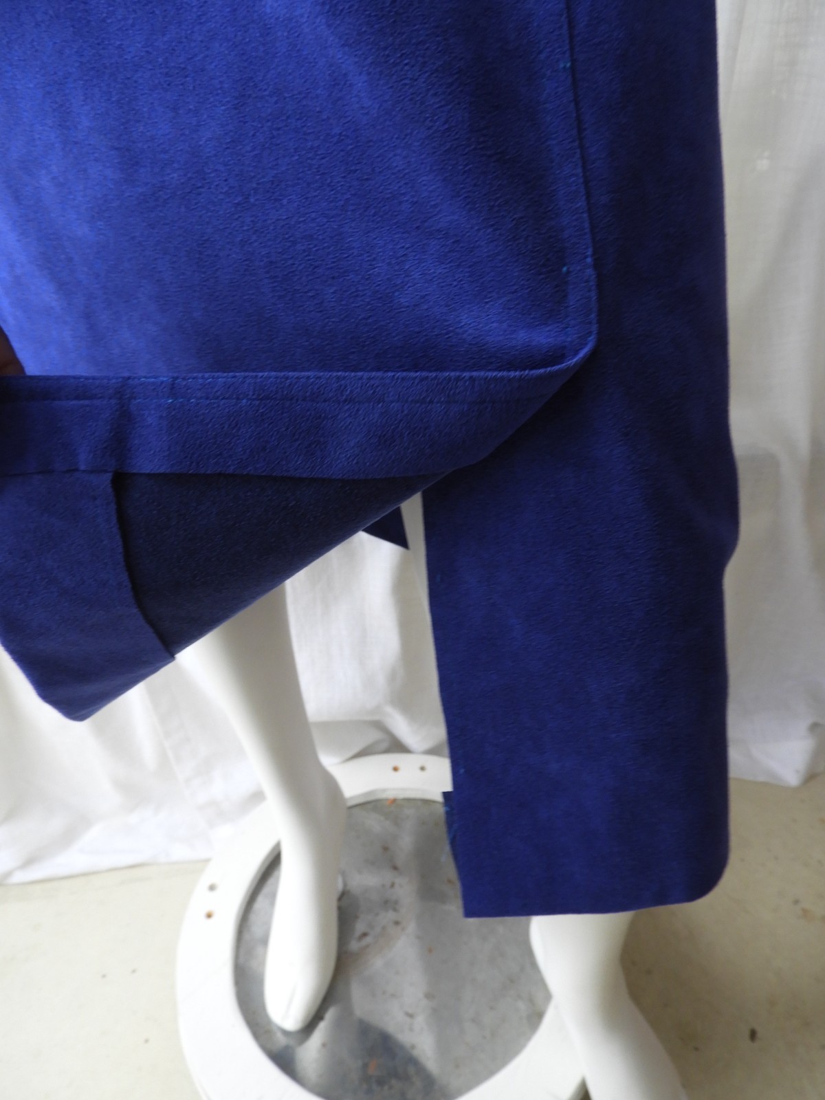 Vtg 1990 s Blue Ultrasuede Duster & Skirt Suit Set Evelyn McGill sz S/M