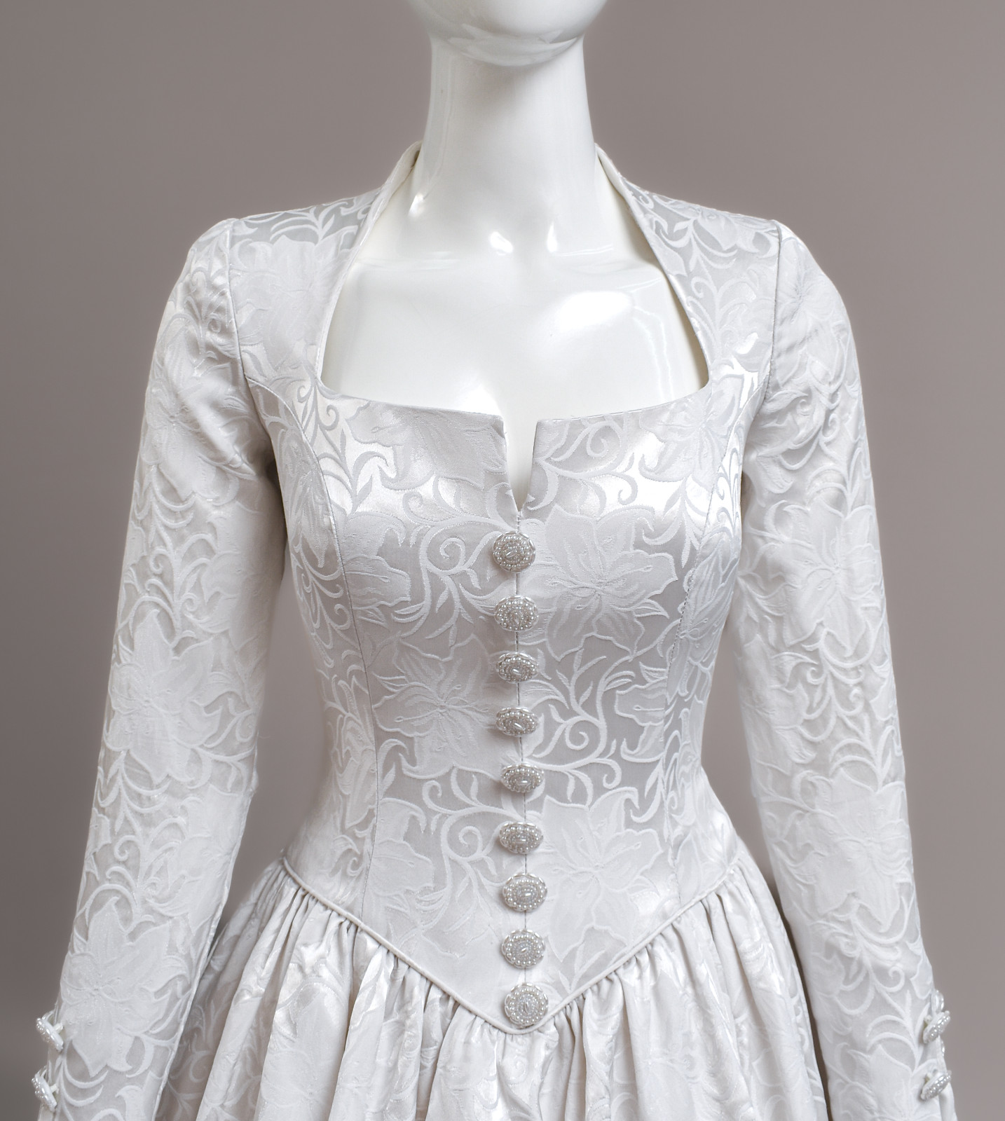Vintage 1990s Demetrios Gown 18th C. Inspired Wedding Dress Silk Brocade sz 8/10