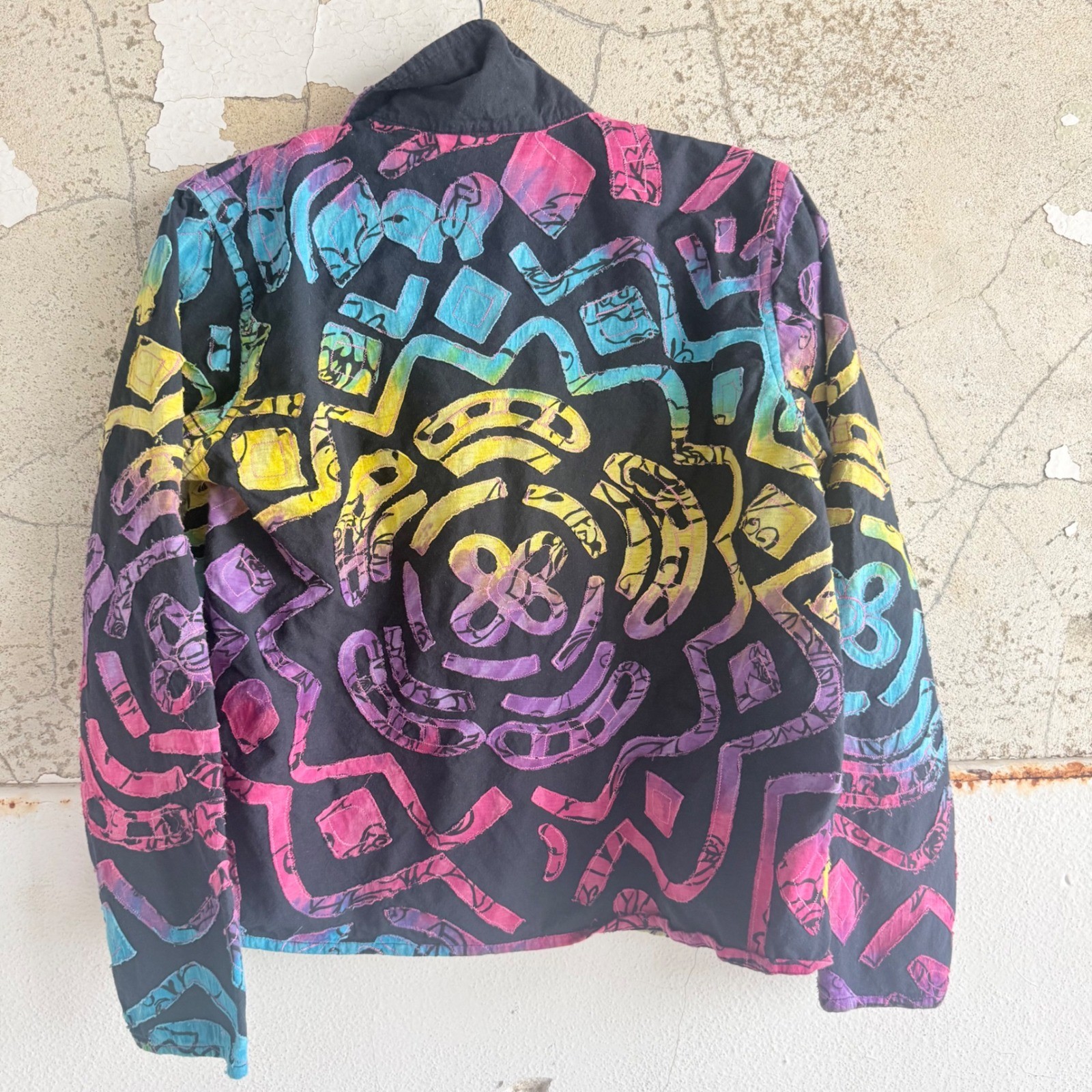 Vtg 90s Jacket Art to Wear Abstract Artsy Applique Cropped Trucker Keren Hart S