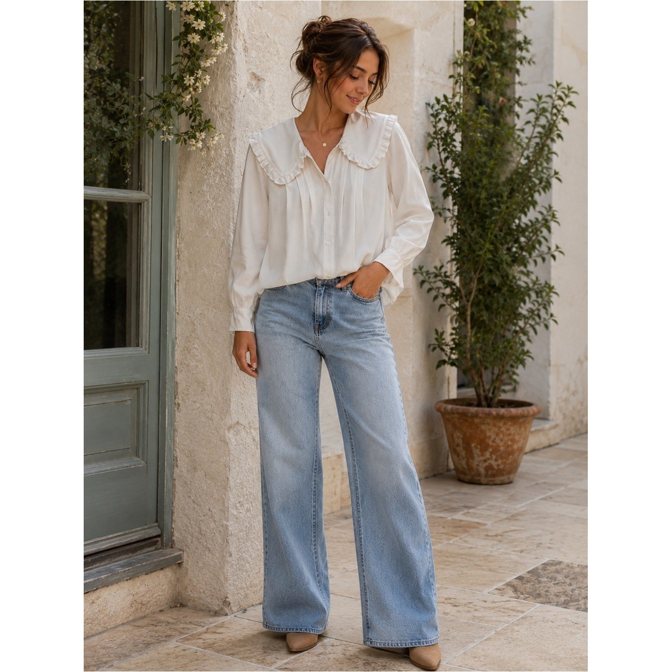 Vintage-Inspired White Peter Pan Collar Blouse | Romantic Cottagecore Button up