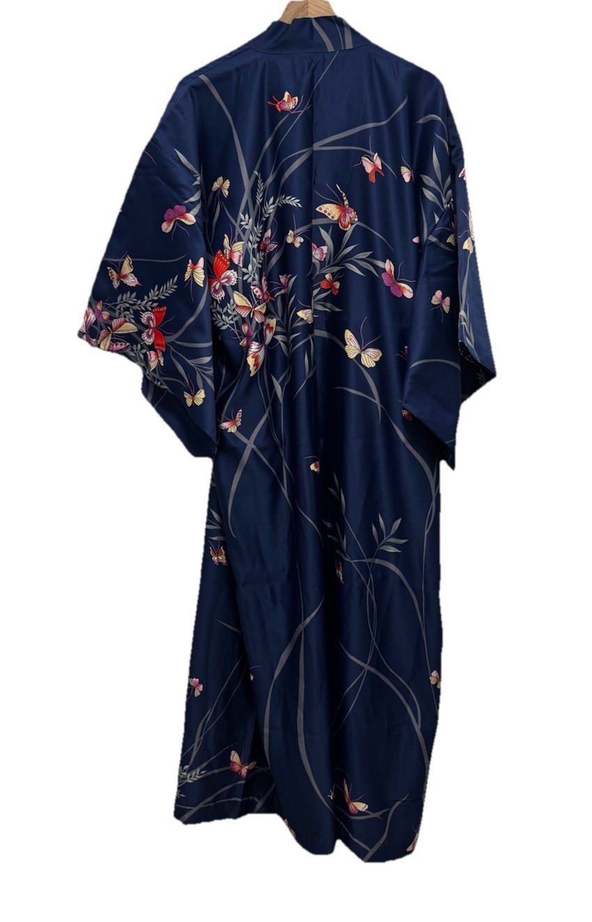 Vintage Marukyo Japanese Navy Blue Butterfly Kimono Robe Women’s OS Tokyo