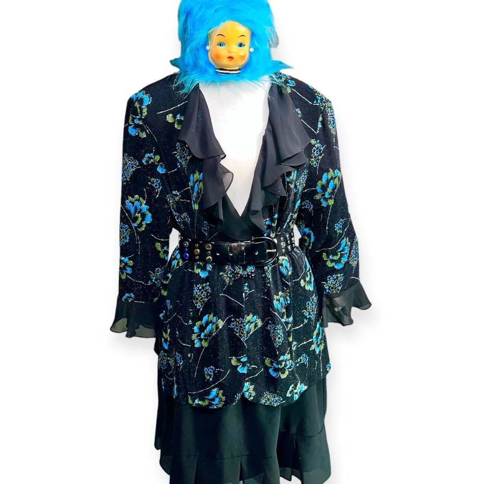 VTG GLITTER RUFFLE FLORAL JACKET WHIMSIGOTH GOTH WITCH WHIMSICAL FAIRY 2X NWT