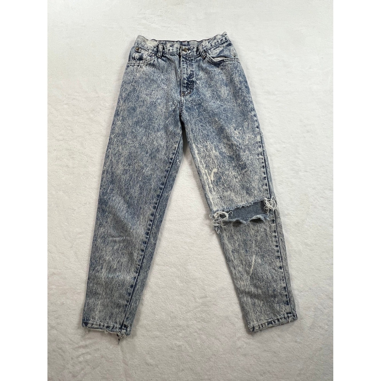 Vintage Gitano Acid Wash High Waisted Jeans Blue Denim Bow Ankle Zip 80s 14 Slim