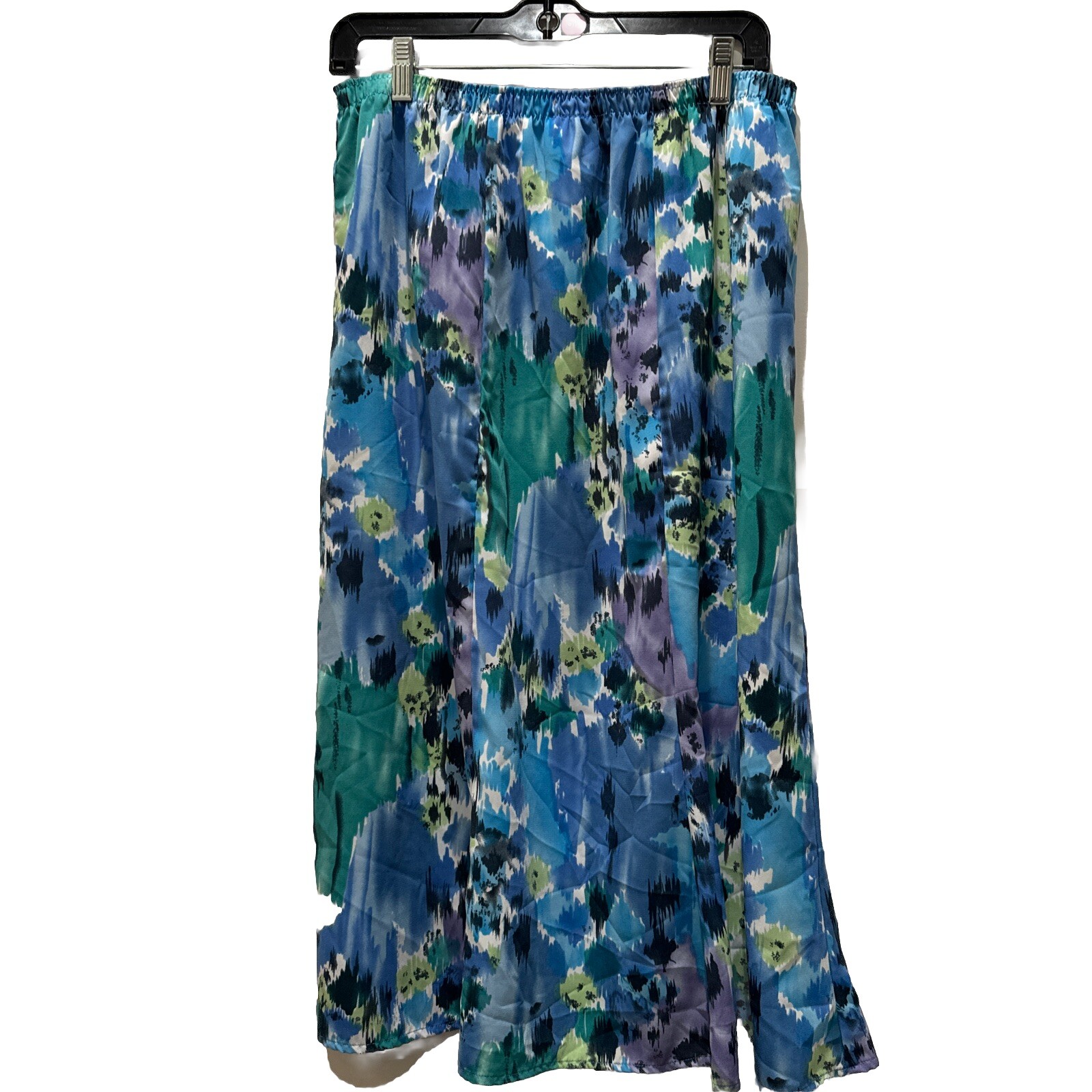 Nikki Womens Midi Skirt Sz M Blue Color Splash Boho Retro Prairie Pheasant Hip