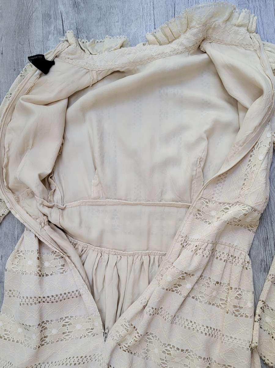 Vintage JOY STEVENS Cream Lace Cottagecore Victorian Style Dress – Size XS – EUC