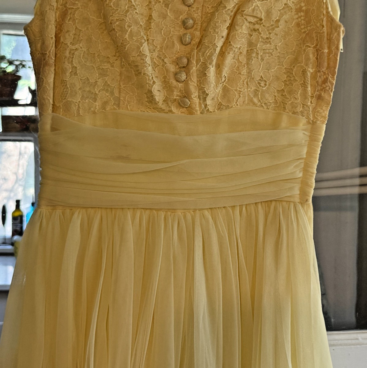 Vintage Tea Length 1958 Formal Prom Dress in Yellow XS