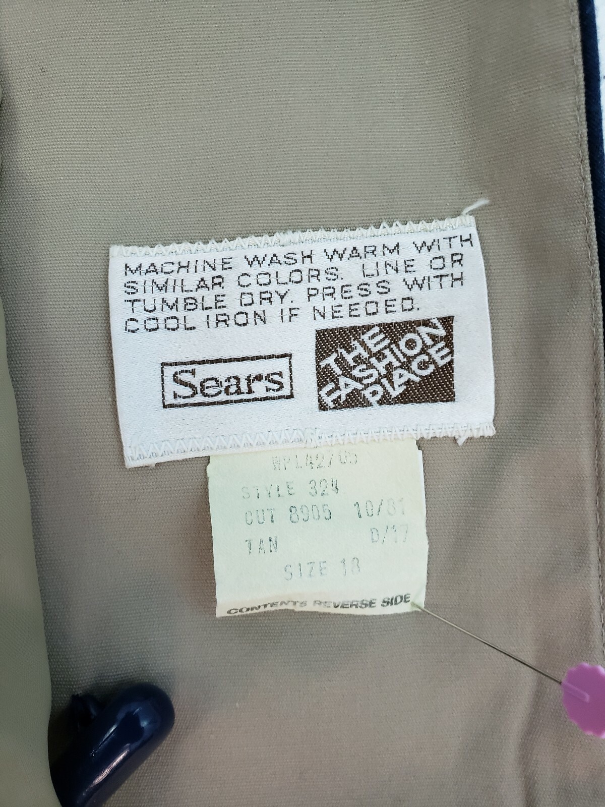 Vtg 1980s Sears Standing Collar Full Length Tan Belted Trench Coat size 18 L81