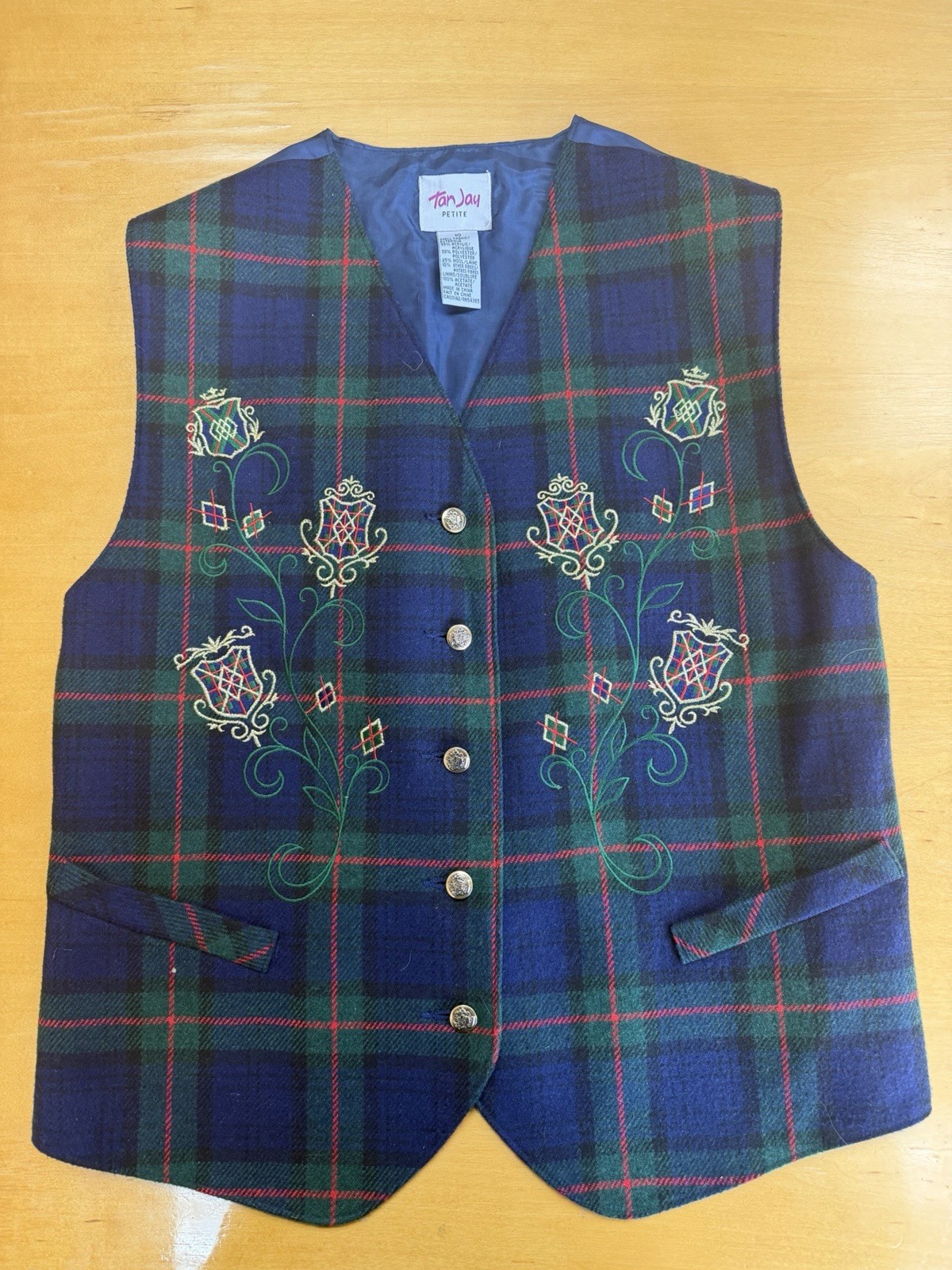 Vintage Tan Jay Petite Multicolor plaid Wool/acrylic/poly Vest Women’s Size 10