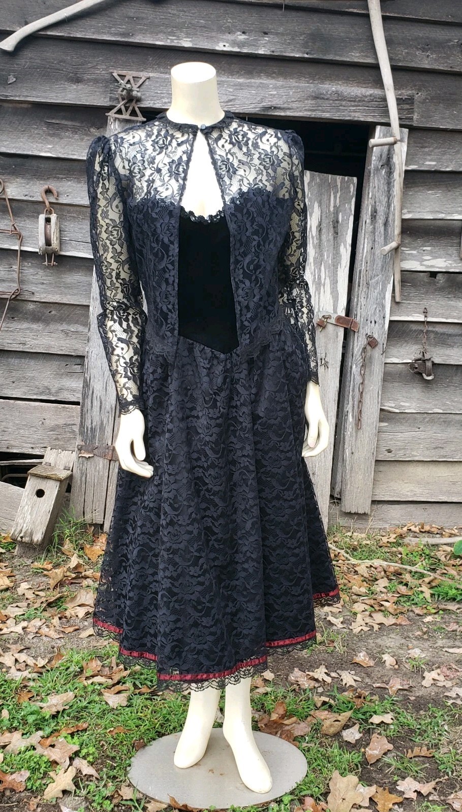 Vtg Gunne Sax 9 Black Scarlet Lace Tulle Velvet Gothic Halloween Party Midi Dres